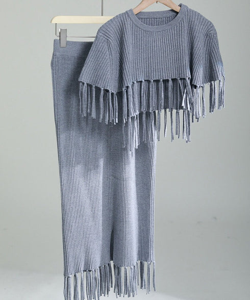 Fringe Knit Cape & Skirt Co-ord